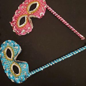 Roma masks blue and pink Masquerade or Mardi Gras
